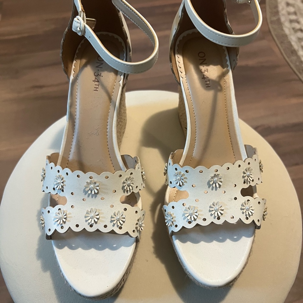 White Floral Cutout Wedge Sandals